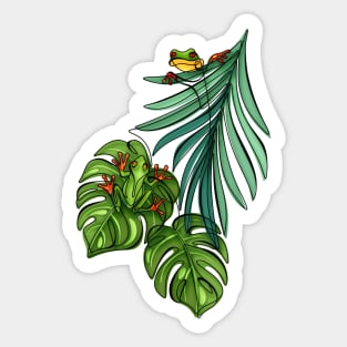 Minimalistic Continuous Line Tropical Frogs Sticker